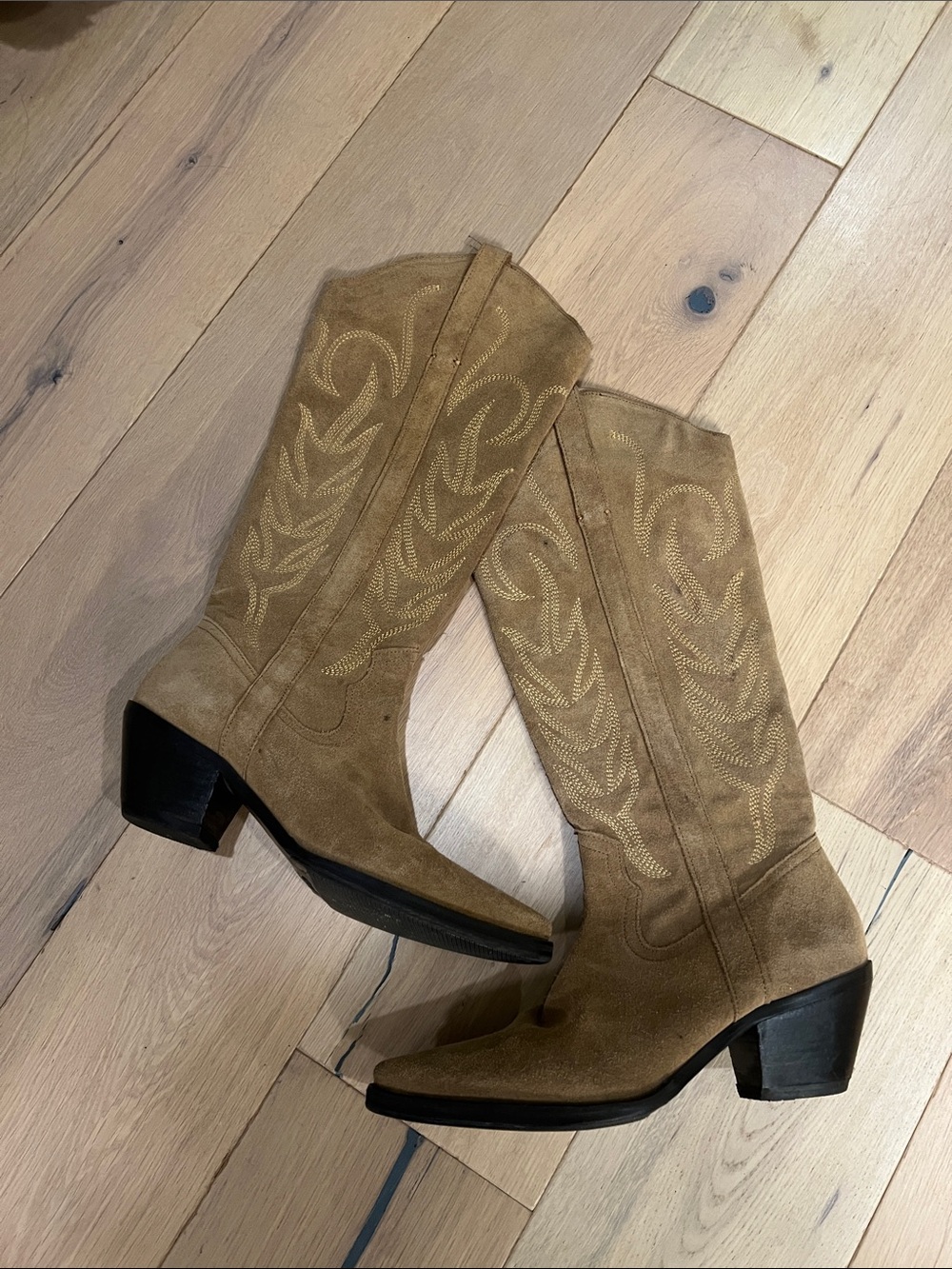 Coconuts by Matisse Tan Suede Embroidered Western Knee Boots